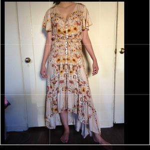 NWOT Floral Printed High Low Maxi Dress